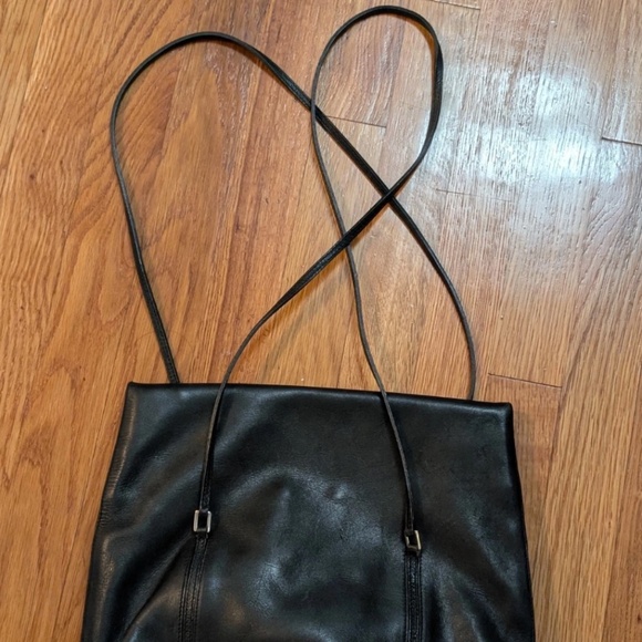 Vtg Mark Cross New York Black Leather Shoulder Bag Purse Thin Straps - Picture 3 of 14